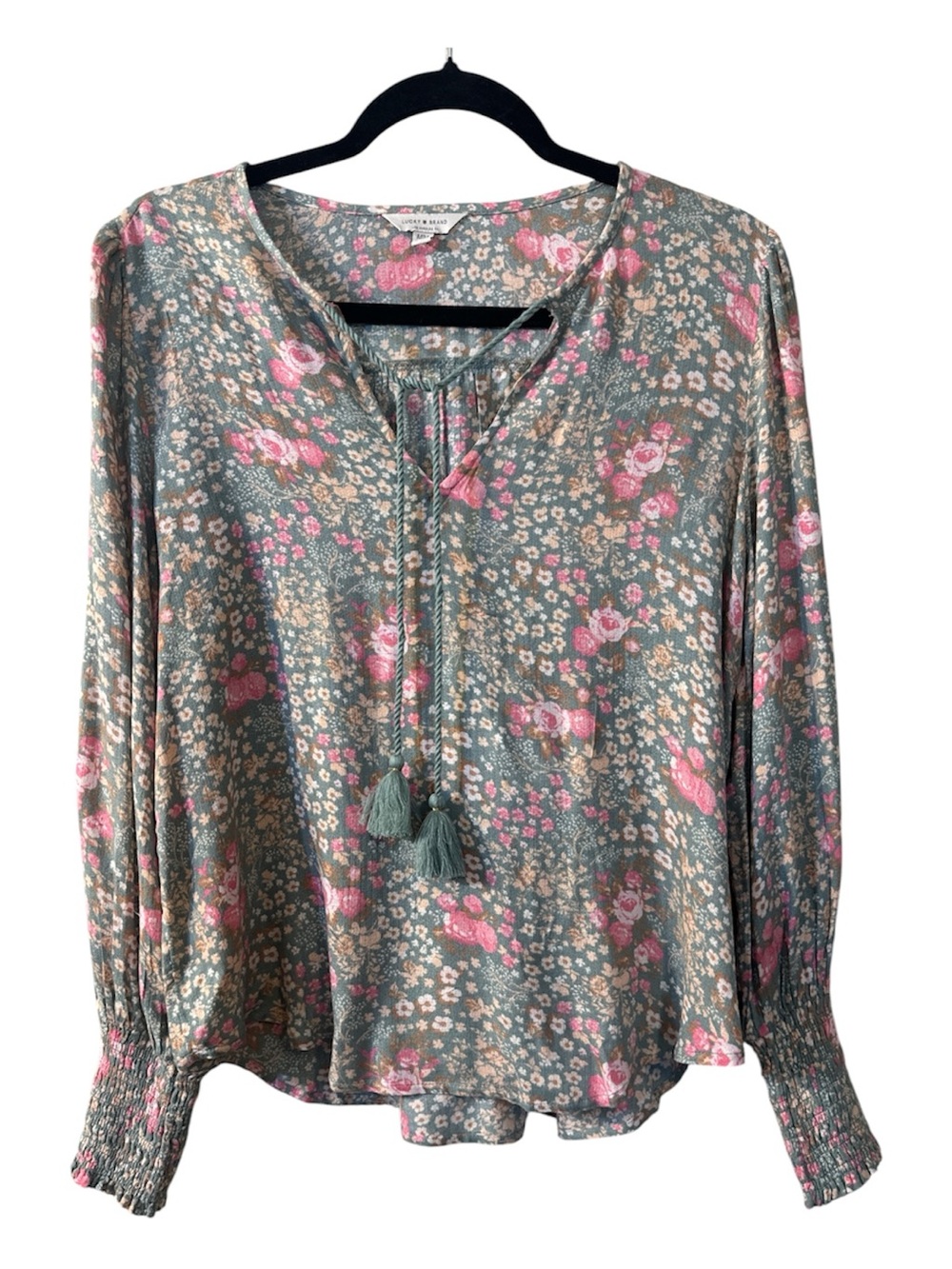 Lucky Brand Floral Tassel Tie Long-Sleeve Blouse - Pink Floral